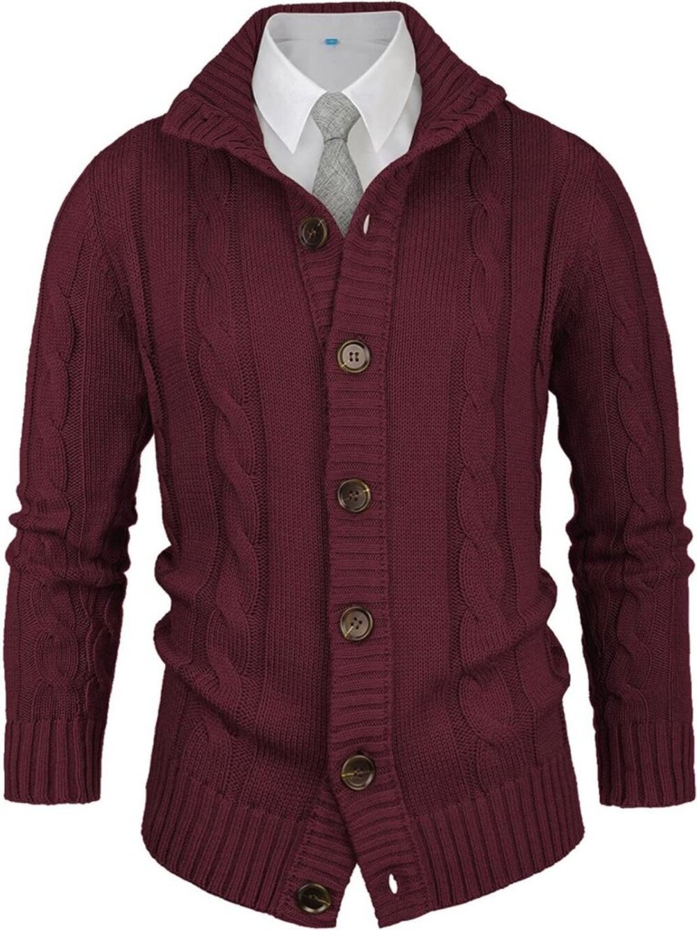 Stylish Men's Casual Slim Fit Button Down Cable Knit Cardigan Sweater